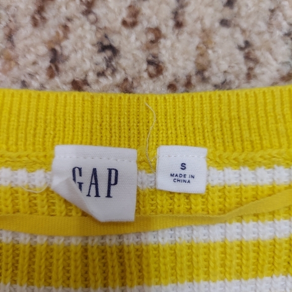 Womens Gap Size S Vneck Sweater Striped Yellow Cotton Knit Top Nautical  Bright - Picture 2 of 9